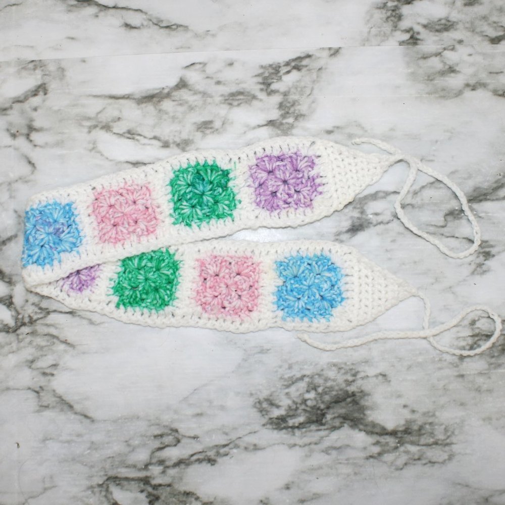 HAND CRAFTED Headband Crochet Head Scarf Boho Pastel Granny Square Retro - Picture 4 of 13